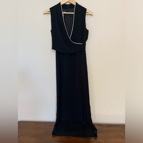Vtg 90s Jones New York Evening black V neck sleeveless slit long formal cocktail - Picture 1 of 13